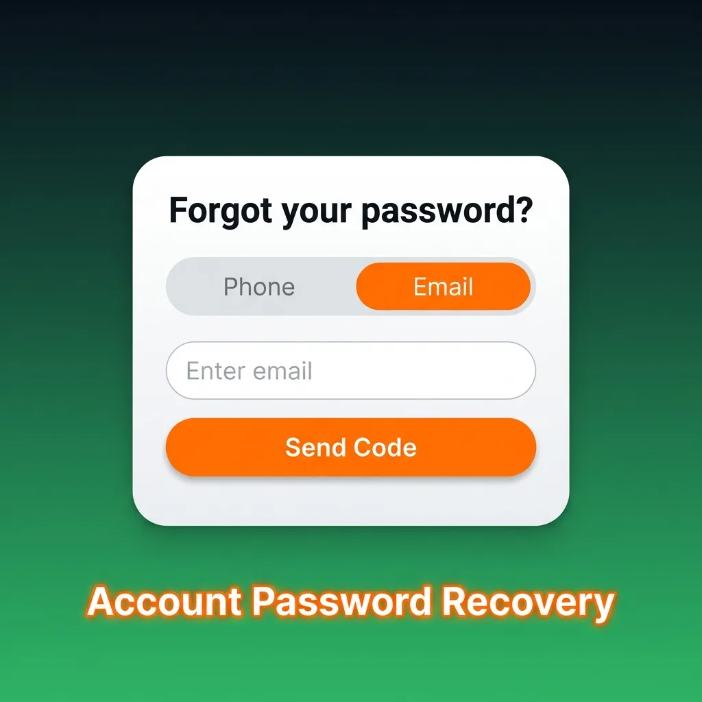 Password recovery process showing steps to reset account password using phone or email verification